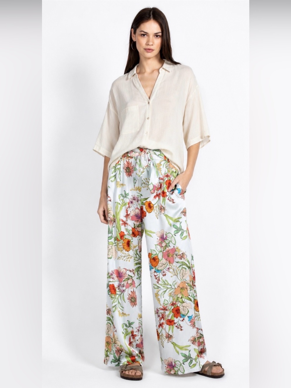 Johnny Was Workshop Silk Liliana Floral-Print Wide-Leg Pants S NWT $295